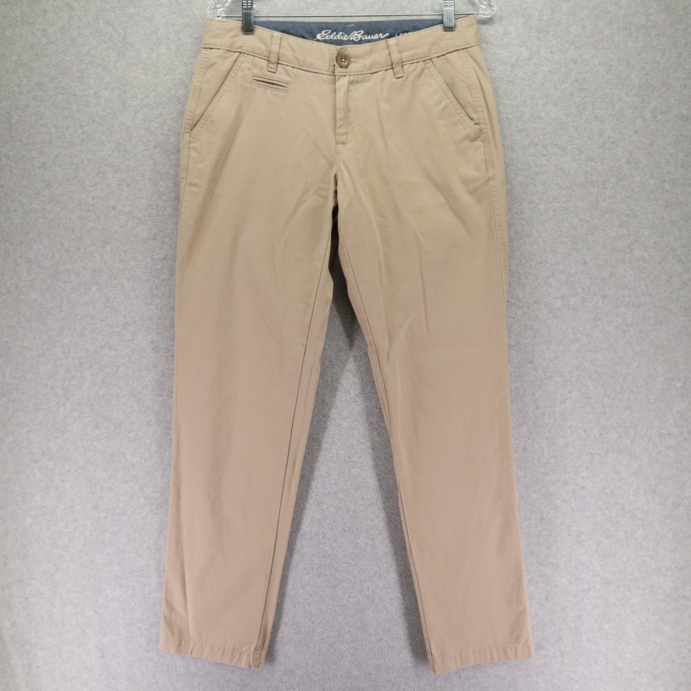 Eddie Bauer Pants Womens 4 Legend Wash‎ Boyfriend Fit Chino Khaki Flat Front Tan